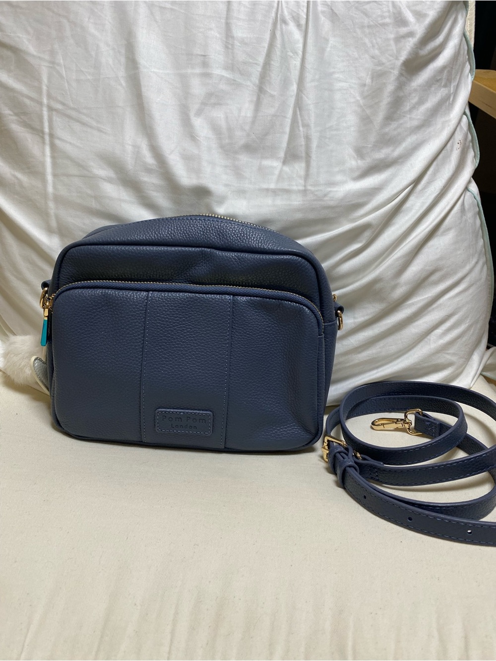 NWOT Pom Pom London Slate Blue Crossbody leather purse